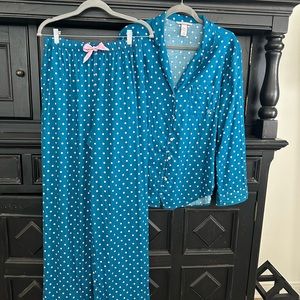 Victoria’s Secret Soft Flannel PJ Set Teal Pink S Long - Like New!